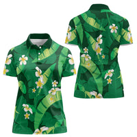 Green Banana Leaf Hawaii Women Polo Shirt Lau Maia Plumeria Tropical Summer Vibes LT14 - Polynesian Pride