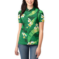 Green Banana Leaf Hawaii Women Polo Shirt Lau Maia Plumeria Tropical Summer Vibes LT14 - Polynesian Pride