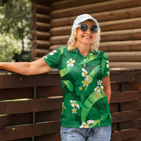 Green Banana Leaf Hawaii Women Polo Shirt Lau Maia Plumeria Tropical Summer Vibes LT14 - Polynesian Pride