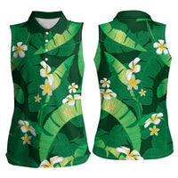 Green Banana Leaf Hawaii Women Sleeveless Polo Shirt Lau Maia Plumeria Tropical Summer Vibes LT14 - Polynesian Pride