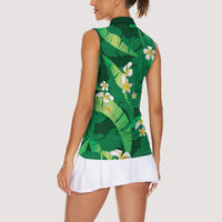 Green Banana Leaf Hawaii Women Sleeveless Polo Shirt Lau Maia Plumeria Tropical Summer Vibes LT14 - Polynesian Pride