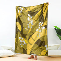 Yellow Banana Leaf Hawaii Blanket Lau Maia Plumeria Tropical Summer Vibes LT14 - Polynesian Pride