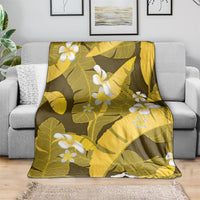 Yellow Banana Leaf Hawaii Blanket Lau Maia Plumeria Tropical Summer Vibes LT14 - Polynesian Pride
