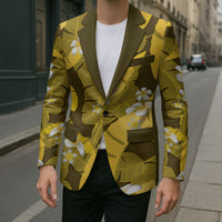 Yellow Banana Leaf Hawaii Blazer Lau Maia Plumeria Tropical Summer Vibes LT14 - Polynesian Pride