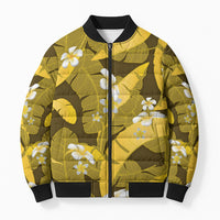 Yellow Banana Leaf Hawaii Bomber Puffer Jacket Lau Maia Plumeria Tropical Summer Vibes LT14 Unisex Yellow - Polynesian Pride