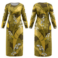 Yellow Banana Leaf Hawaii Couples Matching Long Sleeve Bodycon Dress and Hawaiian Shirt Lau Maia Plumeria Tropical Summer Vibes LT14 - Polynesian Pride