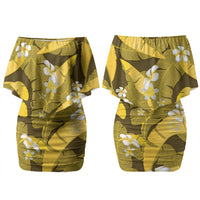 Yellow Banana Leaf Hawaii Couples Matching Off Shoulder Short Dress and Hawaiian Shirt Lau Maia Plumeria Tropical Summer Vibes LT14 - Polynesian Pride