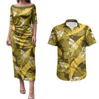 Yellow Banana Leaf Hawaii Couples Matching Puletasi and Hawaiian Shirt Lau Maia Plumeria Tropical Summer Vibes LT14 Yellow - Polynesian Pride
