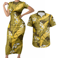 Yellow Banana Leaf Hawaii Couples Matching Short Sleeve Bodycon Dress and Hawaiian Shirt Lau Maia Plumeria Tropical Summer Vibes LT14 Yellow - Polynesian Pride