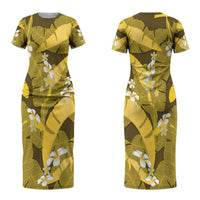 Yellow Banana Leaf Hawaii Couples Matching Short Sleeve Bodycon Dress and Long Sleeve Button Shirt Lau Maia Plumeria Tropical Summer Vibes LT14 - Polynesian Pride