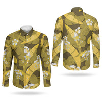 Yellow Banana Leaf Hawaii Couples Matching Summer Maxi Dress and Long Sleeve Button Shirt Lau Maia Plumeria Tropical Summer Vibes LT14 - Polynesian Pride