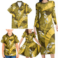 Yellow Banana Leaf Hawaii Family Matching Long Sleeve Bodycon Dress and Hawaiian Shirt Lau Maia Plumeria Tropical Summer Vibes LT14 - Polynesian Pride