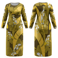 Yellow Banana Leaf Hawaii Family Matching Long Sleeve Bodycon Dress and Hawaiian Shirt Lau Maia Plumeria Tropical Summer Vibes LT14 Mom's Dress Yellow - Polynesian Pride