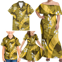 Yellow Banana Leaf Hawaii Family Matching Off Shoulder Maxi Dress and Hawaiian Shirt Lau Maia Plumeria Tropical Summer Vibes LT14 - Polynesian Pride