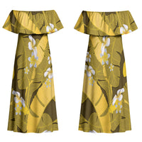 Yellow Banana Leaf Hawaii Family Matching Off Shoulder Maxi Dress and Hawaiian Shirt Lau Maia Plumeria Tropical Summer Vibes LT14 Mom's Dress Yellow - Polynesian Pride