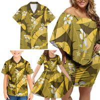 Yellow Banana Leaf Hawaii Family Matching Off Shoulder Short Dress and Hawaiian Shirt Lau Maia Plumeria Tropical Summer Vibes LT14 - Polynesian Pride