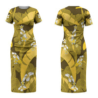Yellow Banana Leaf Hawaii Family Matching Short Sleeve Bodycon Dress and Hawaiian Shirt Lau Maia Plumeria Tropical Summer Vibes LT14 Mom's Dress Yellow - Polynesian Pride