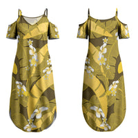 Yellow Banana Leaf Hawaii Family Matching Summer Maxi Dress and Hawaiian Shirt Lau Maia Plumeria Tropical Summer Vibes LT14 Mom's Dress Yellow - Polynesian Pride