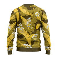 Yellow Banana Leaf Hawaii Ugly Christmas Sweater Lau Maia Plumeria Tropical Summer Vibes