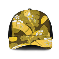Yellow Banana Leaf Hawaii Mesh Trucker Cap Lau Maia Plumeria Tropical Summer Vibes LT14 One Size Black Yellow - Polynesian Pride