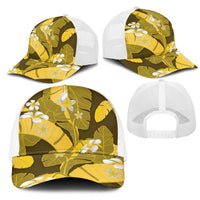 Yellow Banana Leaf Hawaii Mesh Trucker Cap Lau Maia Plumeria Tropical Summer Vibes LT14 - Polynesian Pride