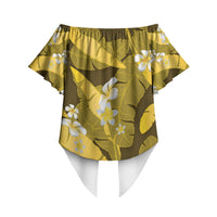 Yellow Banana Leaf Hawaii Off Shoulder Wrap Waist Top Lau Maia Plumeria Tropical Summer Vibes LT14 - Polynesian Pride