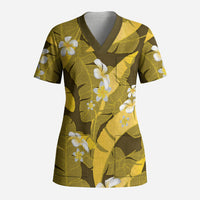 Yellow Banana Leaf Hawaii Scrub Top Lau Maia Plumeria Tropical Summer Vibes LT14 Adult Yellow - Polynesian Pride