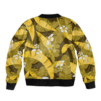 Yellow Banana Leaf Hawaii Sleeve Zip Bomber Jacket Lau Maia Plumeria Tropical Summer Vibes LT14 - Polynesian Pride