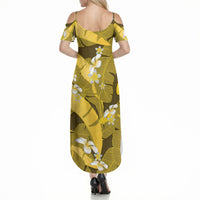 Yellow Banana Leaf Hawaii Summer Maxi Dress Lau Maia Plumeria Tropical Summer Vibes LT14 - Polynesian Pride