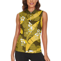 Yellow Banana Leaf Hawaii Women Sleeveless Polo Shirt Lau Maia Plumeria Tropical Summer Vibes LT14 - Polynesian Pride