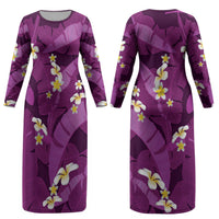Purple Banana Leaf Hawaii Couples Matching Long Sleeve Bodycon Dress and Hawaiian Shirt Lau Maia Plumeria Tropical Summer Vibes LT14 - Polynesian Pride