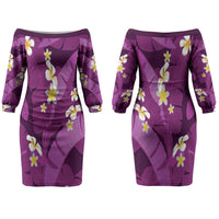 Purple Banana Leaf Hawaii Couples Matching Off The Shoulder Long Sleeve Dress and Long Sleeve Button Shirt Lau Maia Plumeria Tropical Summer Vibes LT14 - Polynesian Pride