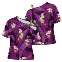 Purple Banana Leaf Hawaii Cross Shoulder Shirt Lau Maia Plumeria Tropical Summer Vibes LT14 - Polynesian Pride