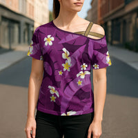 Purple Banana Leaf Hawaii Cross Shoulder Shirt Lau Maia Plumeria Tropical Summer Vibes LT14 - Polynesian Pride
