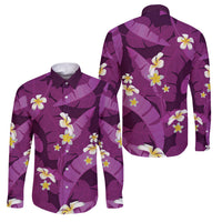 Purple Banana Leaf Hawaii Family Matching Off The Shoulder Long Sleeve Dress and Hawaiian Shirt Lau Maia Plumeria Tropical Summer Vibes LT14 Dad's Shirt - Long Sleeve Purple - Polynesian Pride