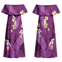 Purple Banana Leaf Hawaii Family Matching Off Shoulder Maxi Dress and Hawaiian Shirt Lau Maia Plumeria Tropical Summer Vibes LT14 Mom's Dress Purple - Polynesian Pride