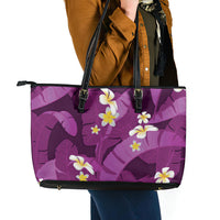 Purple Banana Leaf Hawaii Leather Tote Bag Lau Maia Plumeria Tropical Summer Vibes LT14 - Polynesian Pride