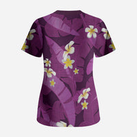 Purple Banana Leaf Hawaii Scrub Top Lau Maia Plumeria Tropical Summer Vibes LT14 - Polynesian Pride