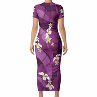 Purple Banana Leaf Hawaii Short Sleeve Bodycon Dress Lau Maia Plumeria Tropical Summer Vibes LT14 - Polynesian Pride