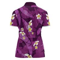 Purple Banana Leaf Hawaii Women Polo Shirt Lau Maia Plumeria Tropical Summer Vibes LT14 - Polynesian Pride
