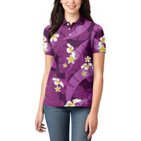 Purple Banana Leaf Hawaii Women Polo Shirt Lau Maia Plumeria Tropical Summer Vibes LT14 - Polynesian Pride