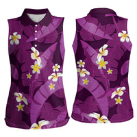 Purple Banana Leaf Hawaii Women Sleeveless Polo Shirt Lau Maia Plumeria Tropical Summer Vibes LT14 - Polynesian Pride