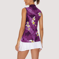 Purple Banana Leaf Hawaii Women Sleeveless Polo Shirt Lau Maia Plumeria Tropical Summer Vibes LT14 - Polynesian Pride