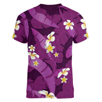 Purple Banana Leaf Hawaii Women V-Neck T-Shirt Lau Maia Plumeria Tropical Summer Vibes LT14 - Polynesian Pride