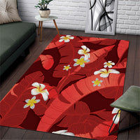 Red Banana Leaf Hawaii Area Rug Lau Maia Plumeria Tropical Summer Vibes LT14 Red - Polynesian Pride