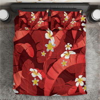 Red Banana Leaf Hawaii Bedding Set Lau Maia Plumeria Tropical Summer Vibes LT14 Red - Polynesian Pride