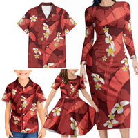 Red Banana Leaf Hawaii Family Matching Long Sleeve Bodycon Dress and Hawaiian Shirt Lau Maia Plumeria Tropical Summer Vibes LT14 - Polynesian Pride