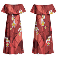 Red Banana Leaf Hawaii Family Matching Off Shoulder Maxi Dress and Hawaiian Shirt Lau Maia Plumeria Tropical Summer Vibes LT14 Mom's Dress Red - Polynesian Pride