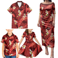 Red Banana Leaf Hawaii Family Matching Puletasi and Hawaiian Shirt Lau Maia Plumeria Tropical Summer Vibes LT14 - Polynesian Pride