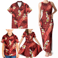 Red Banana Leaf Hawaii Family Matching Tank Maxi Dress and Hawaiian Shirt Lau Maia Plumeria Tropical Summer Vibes LT14 - Polynesian Pride